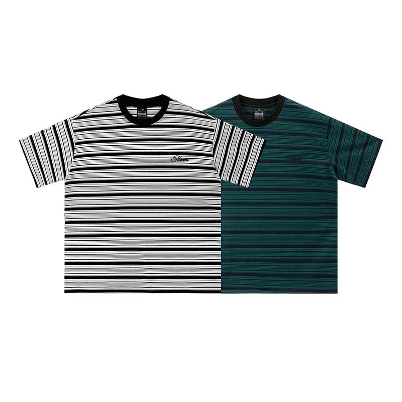 Embroidered striped short sleeves with letters