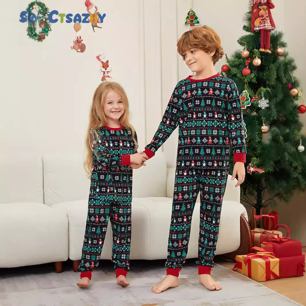 Christmas Tree Pattern Striped Full Floral Print Family Matching Pajamas Sleepwear