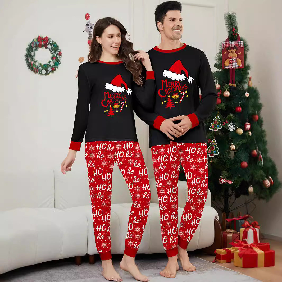 Christmas Hat Letter Snowflake Christmas Family Matching Printed Lounge Wear Pajamas