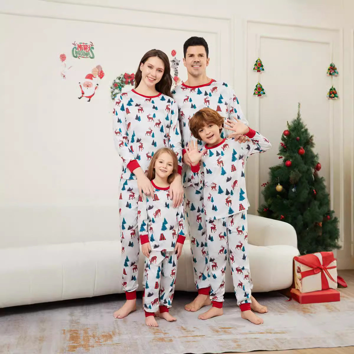 Christmas Tree Deer All-Over Print Christmas Family Matching Pajamas Printed Sleepwear