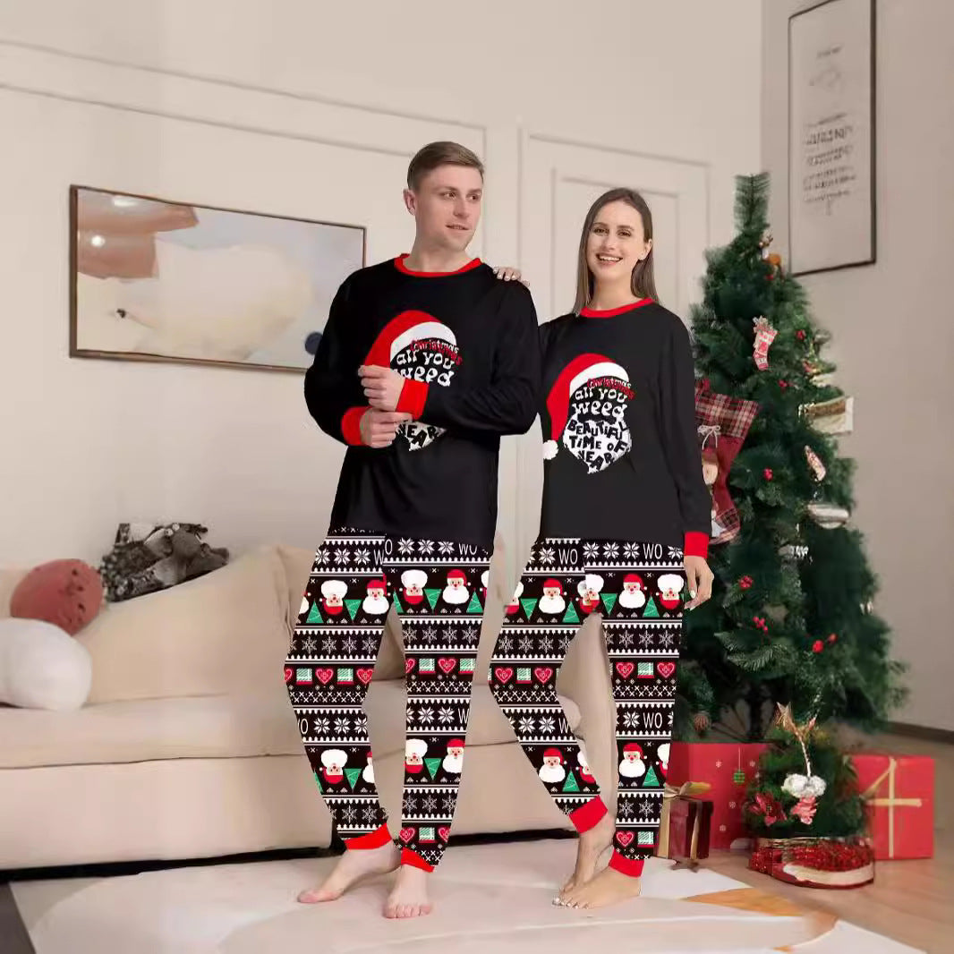 Christmas Santa Claus Letter Stripe Christmas Family Matching Printed Loungewear Pajamas