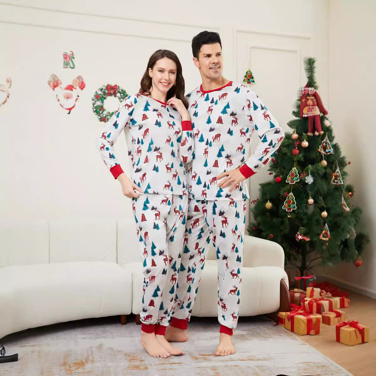 Christmas Tree Deer All-Over Print Christmas Family Matching Pajamas Printed Sleepwear