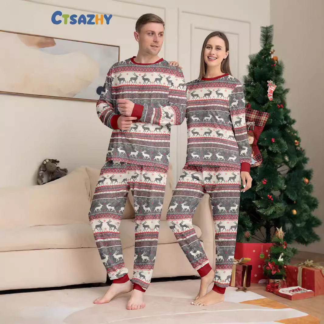 Christmas Deer Stripe Christmas Family Matching Pajamas Printed Home Wear Sleepwear
