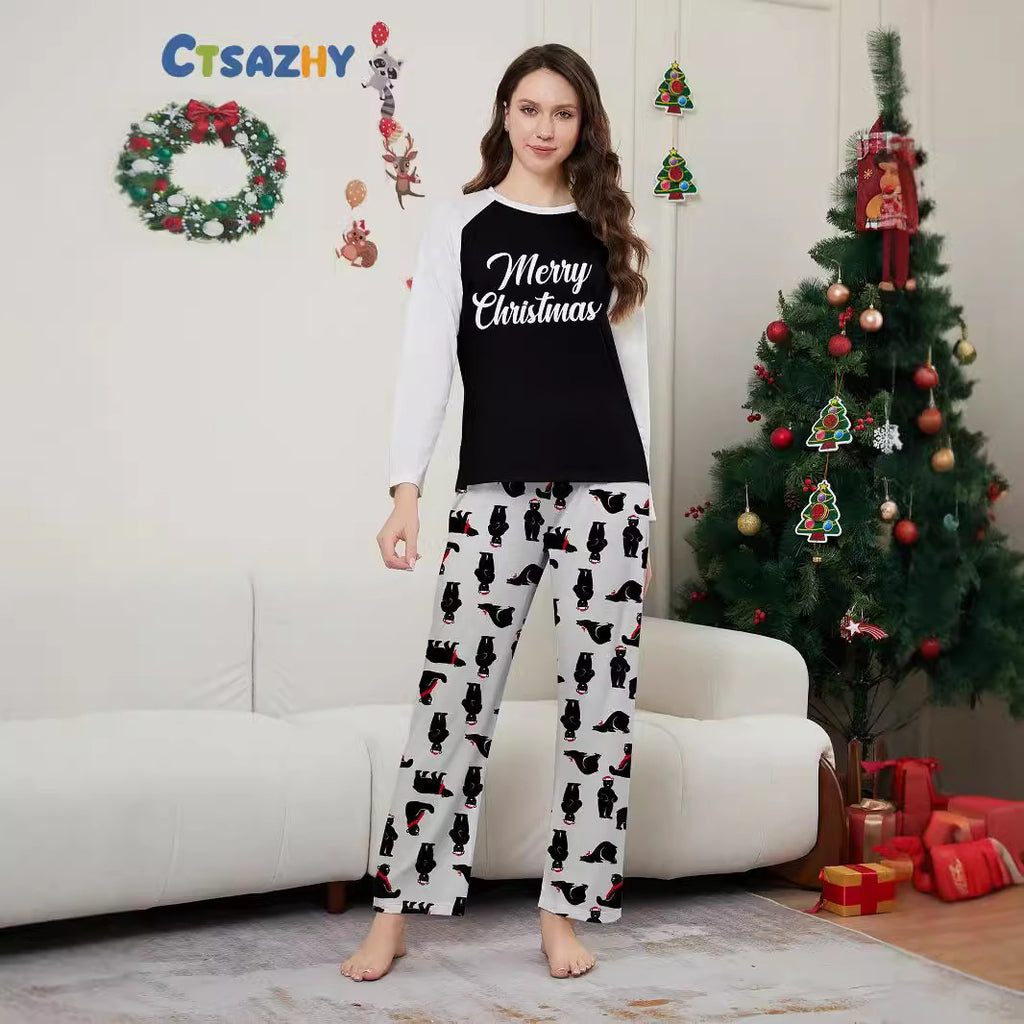 Christmas Bear Letter Print Family Matching Pajamas Sleepwear