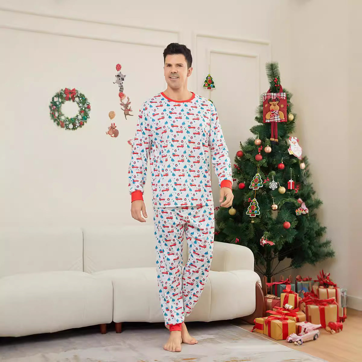 Christmas Tree Car All-over Print Christmas Family Matching Pajamas Printed Loungewear