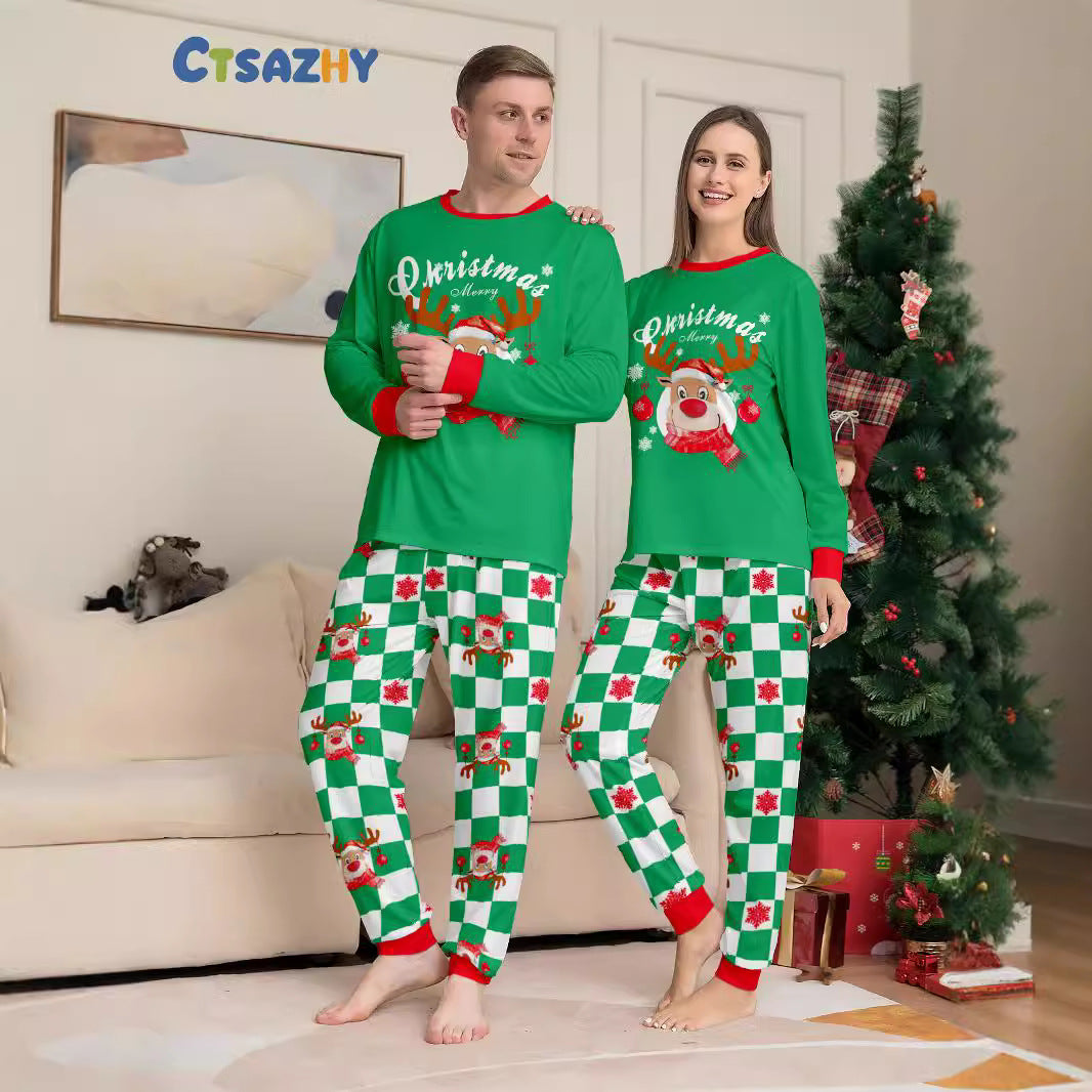 Christmas Deer Plaid Letter Print Matching Family Pajamas Sleepwear
