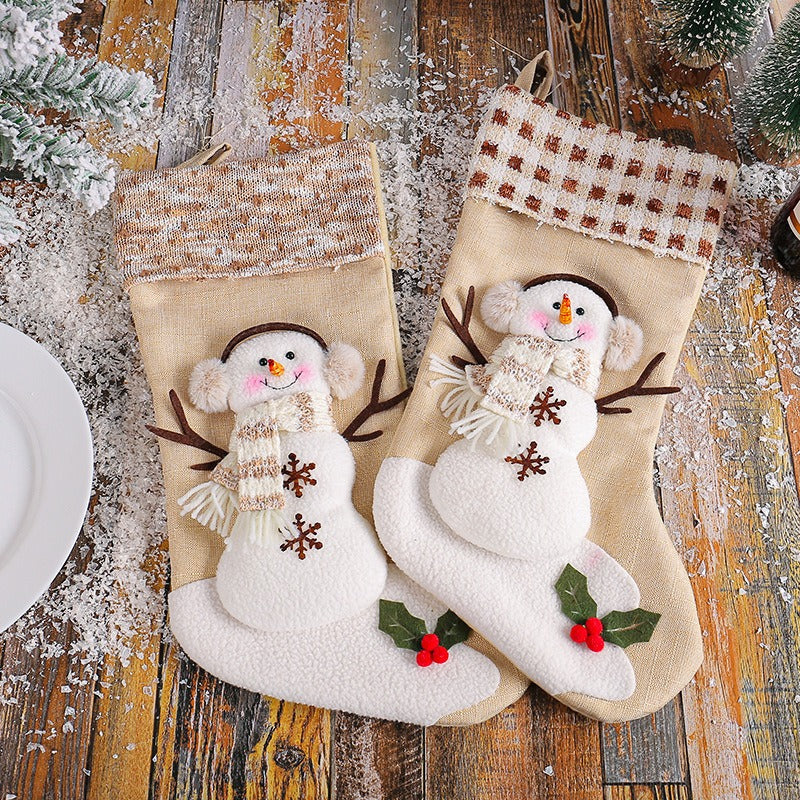 Christmas Decorations Large Christmas Socks Gift Bag Snowman Christmas Socks Checkered Striped Sock Mouth Christmas Tree Pendant