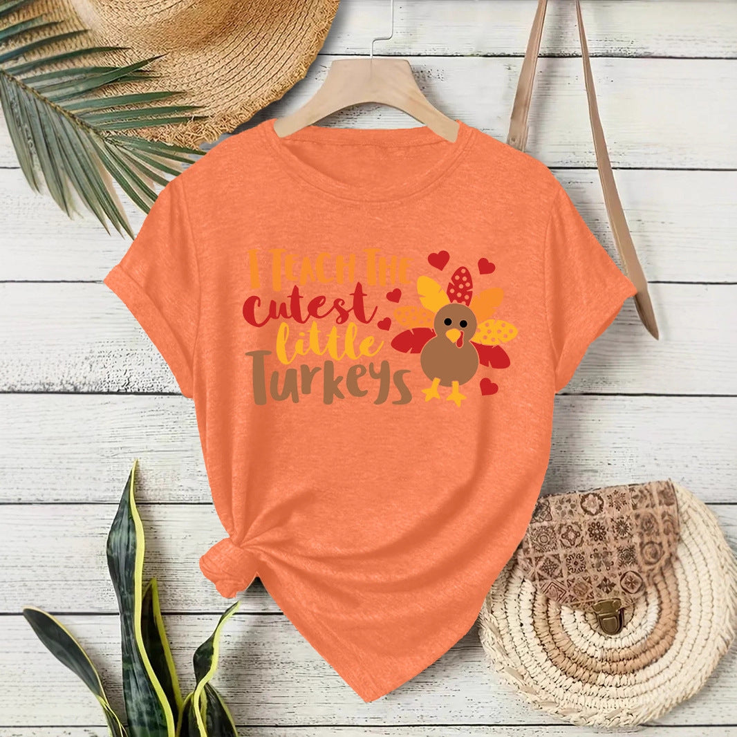 T-shirt short sleeved women's Thanksgiving print