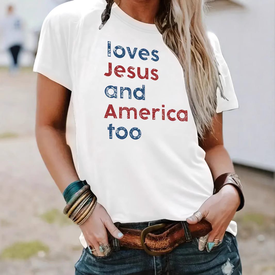 Short sleeved t-shirt loves Jesus and America too