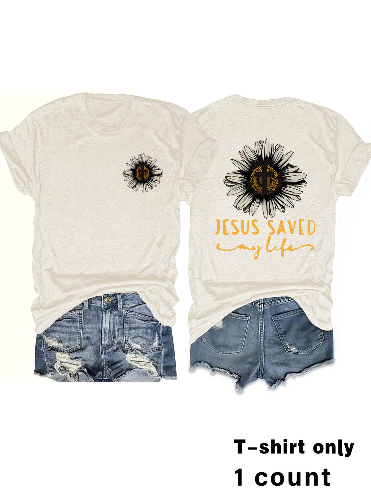 T-shirt Girl Jesus Saved My Life Flower Cross