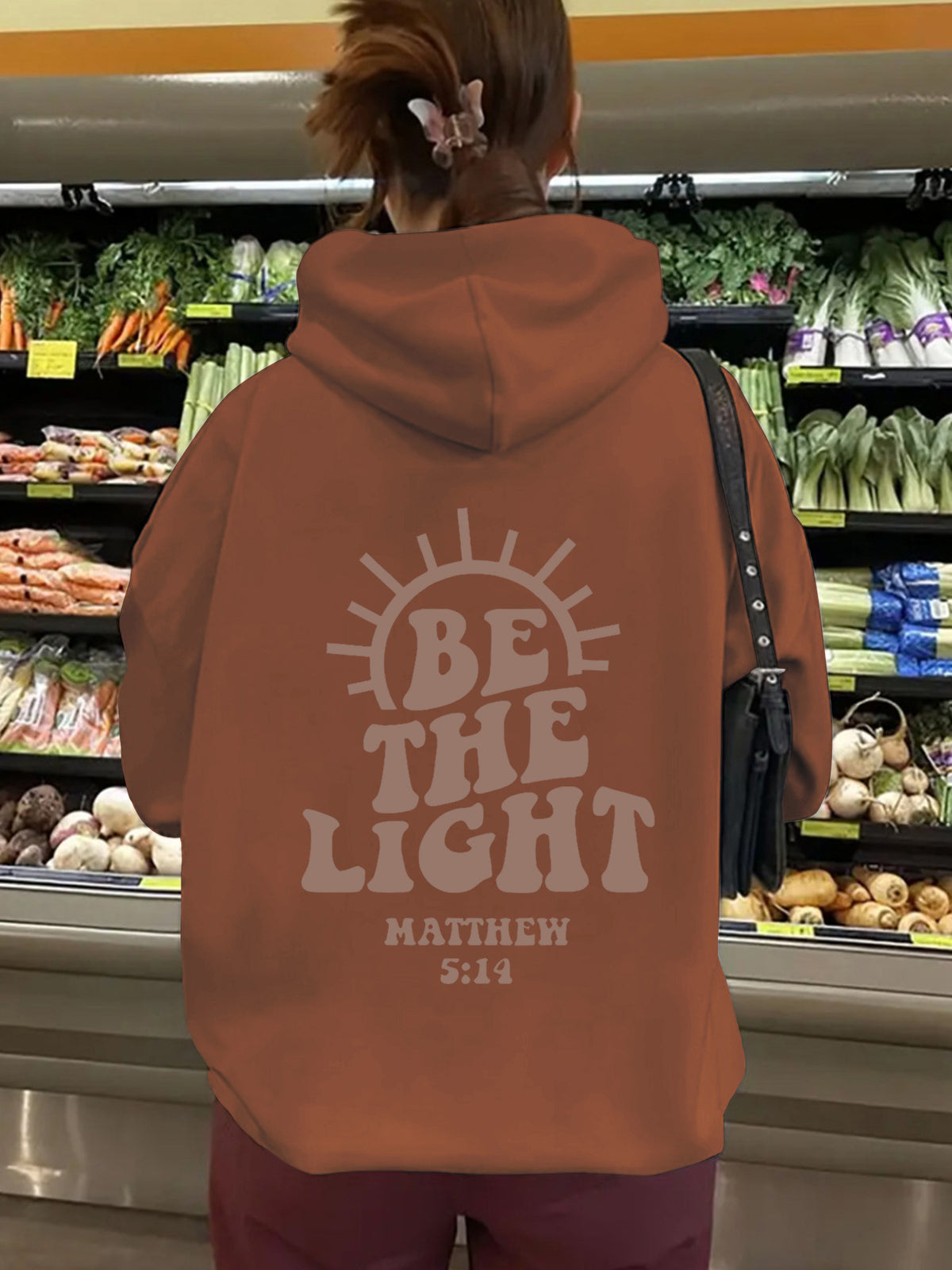 Be The Light Hoodie Matthew 5:14 Sweatshirt Bible Loose Fleece Sweatshirt