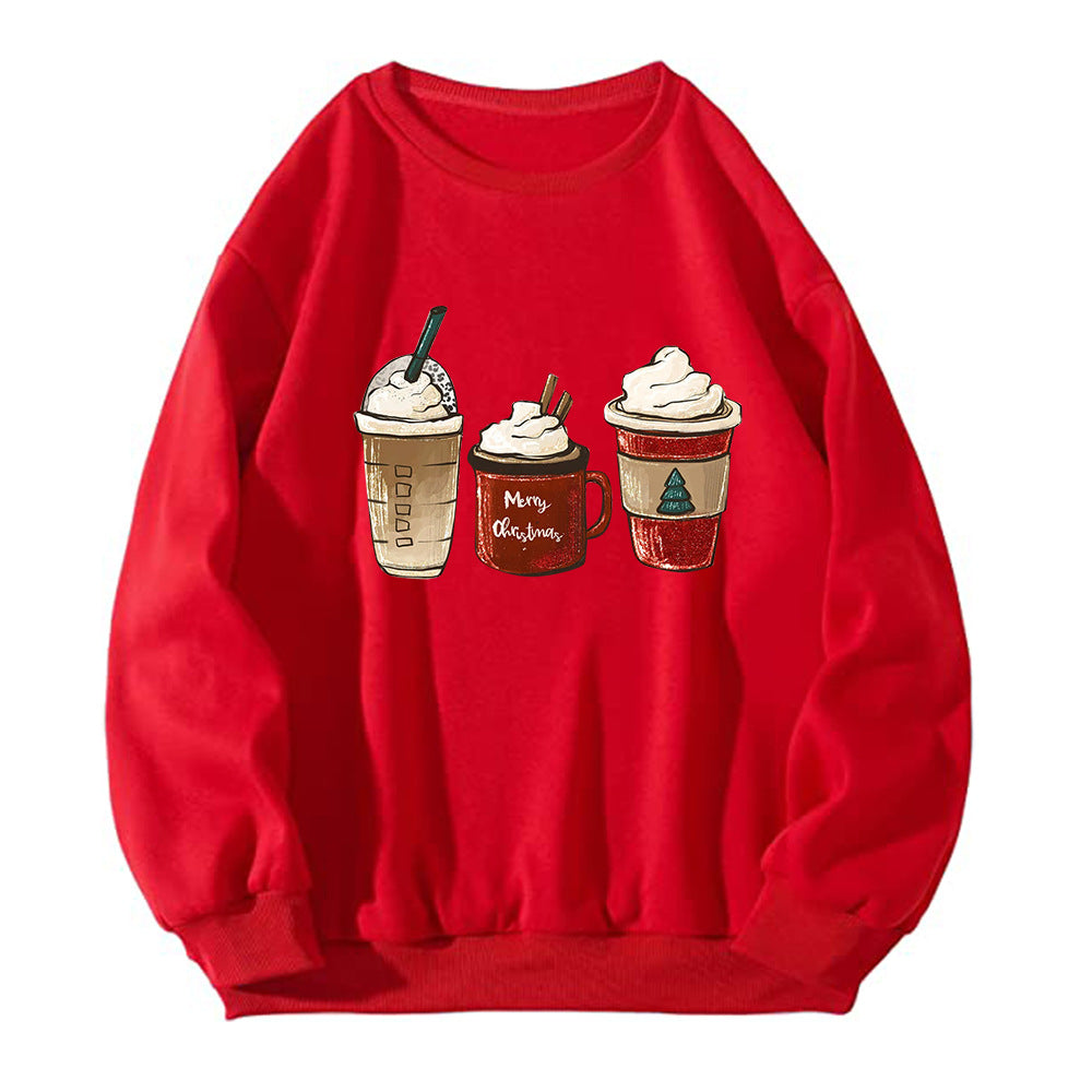 Christmas hoodie, ladies' shoulder down long sleeved Christmas ice cream