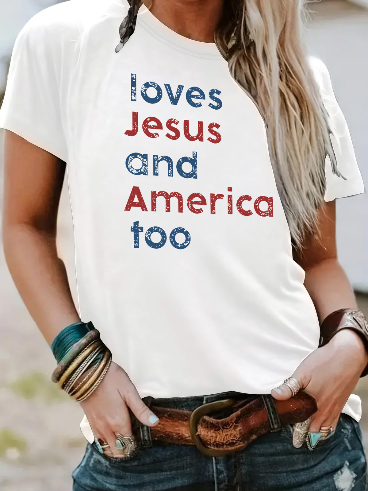 Short sleeved t-shirt loves Jesus and America too