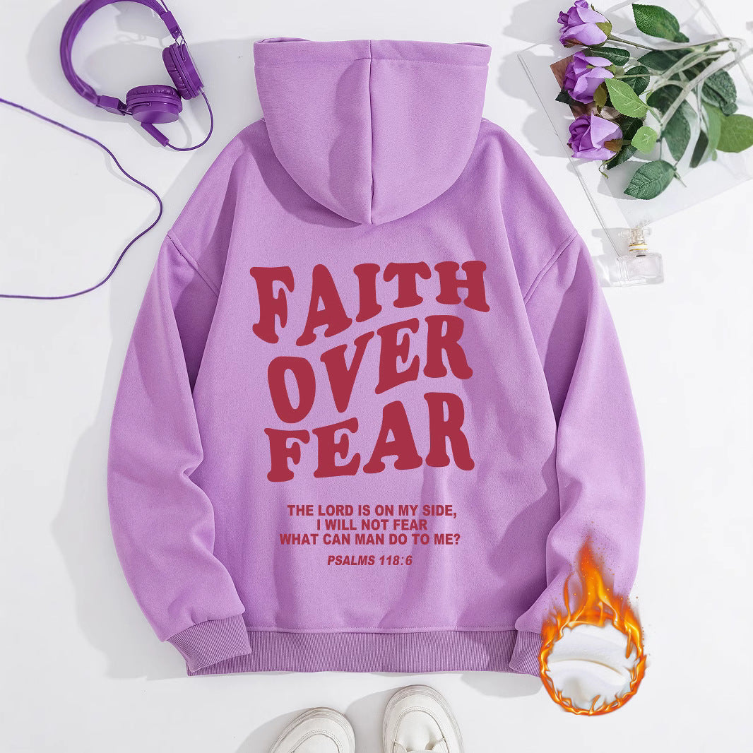Kangaroo Pocket Hooded Long Sleeve with Thick Velvet FAITH OVER FEAR