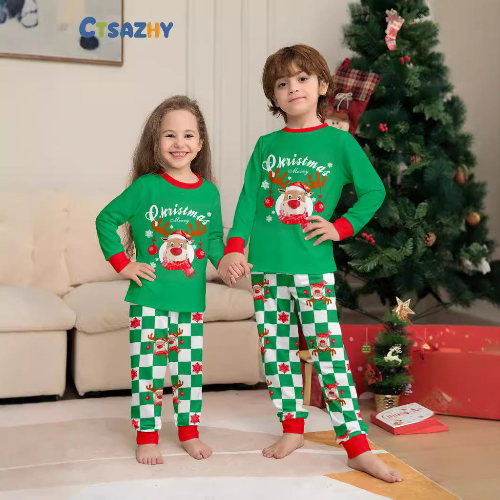 Christmas Deer Plaid Letter Print Matching Family Pajamas Sleepwear