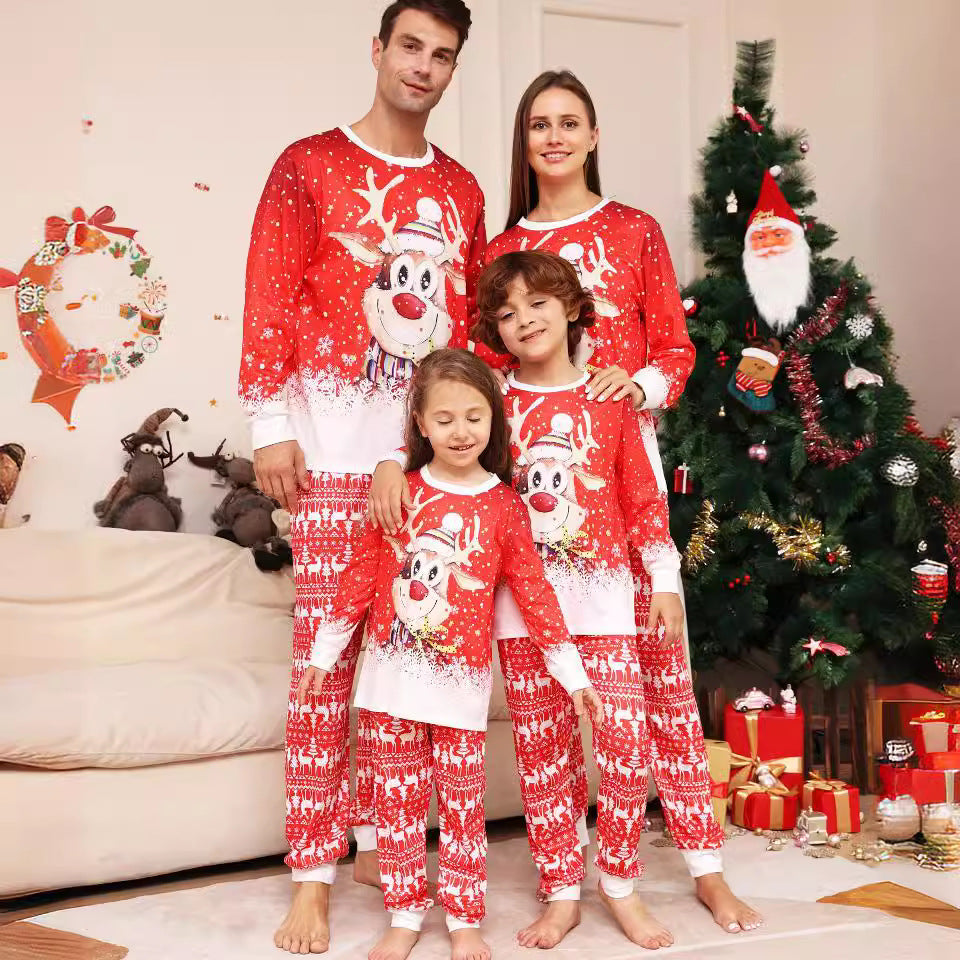 Christmas Cartoon Snowflake Deer Family Matching Pajamas Printed Home Wear Sleepwear