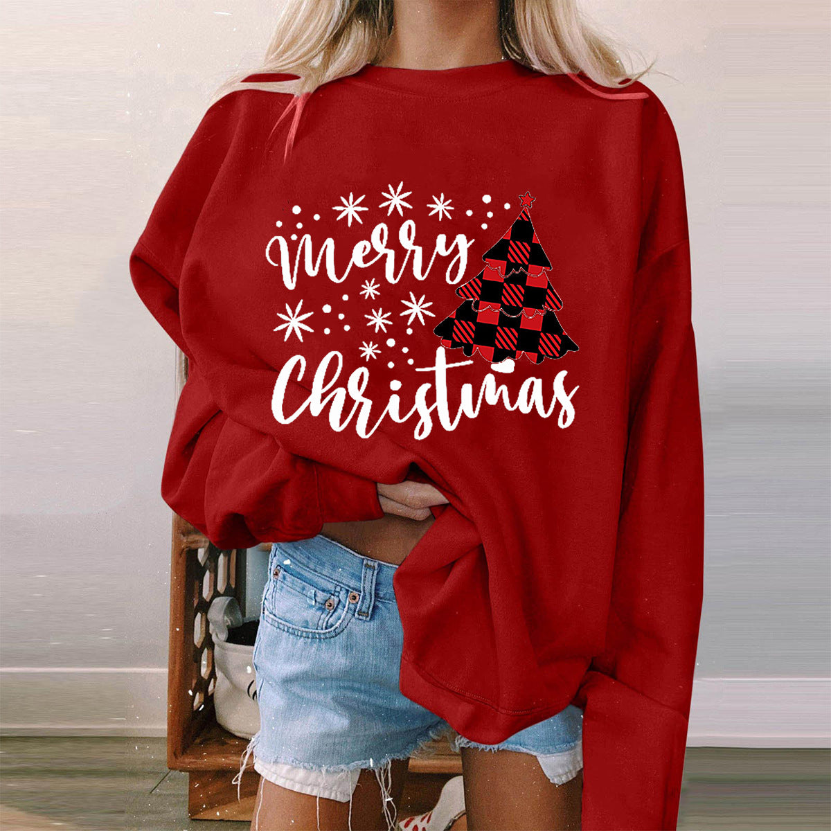Christmas Tree Hoodie Women's Christmas Shoulder Down Long Sleeve