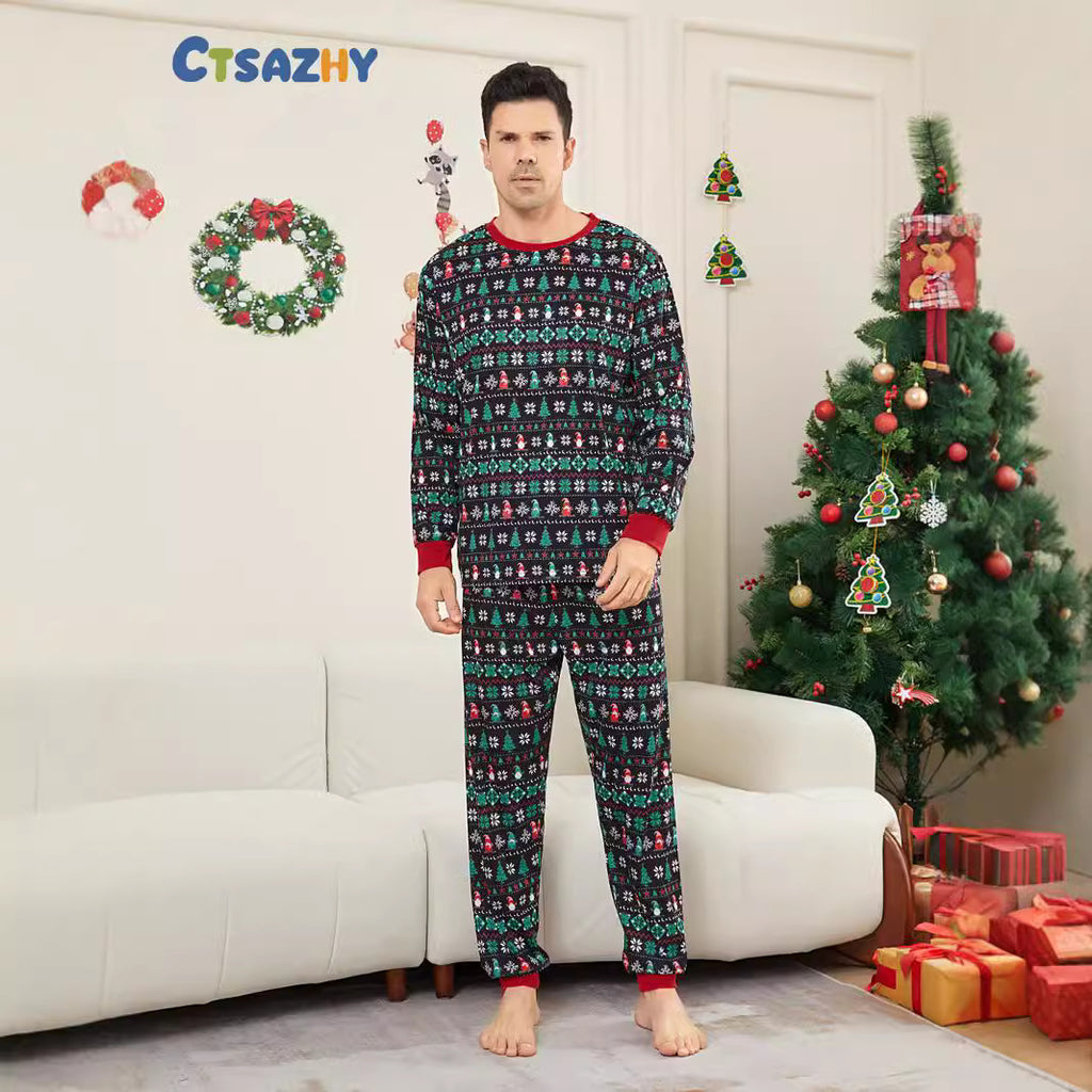 Christmas Tree Pattern Striped Full Floral Print Family Matching Pajamas Sleepwear