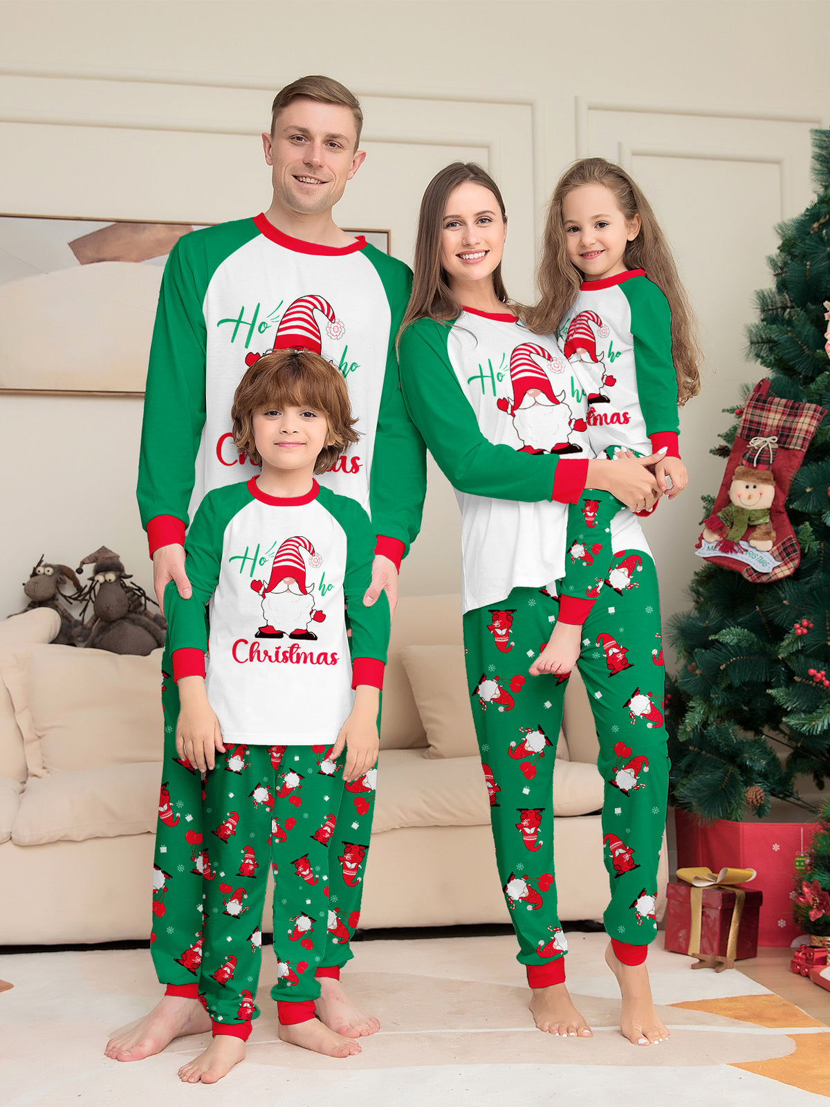 Christmas-themed Family Matching Pajamas with Santa Claus, Letters, and Snowflake Print Home Wear