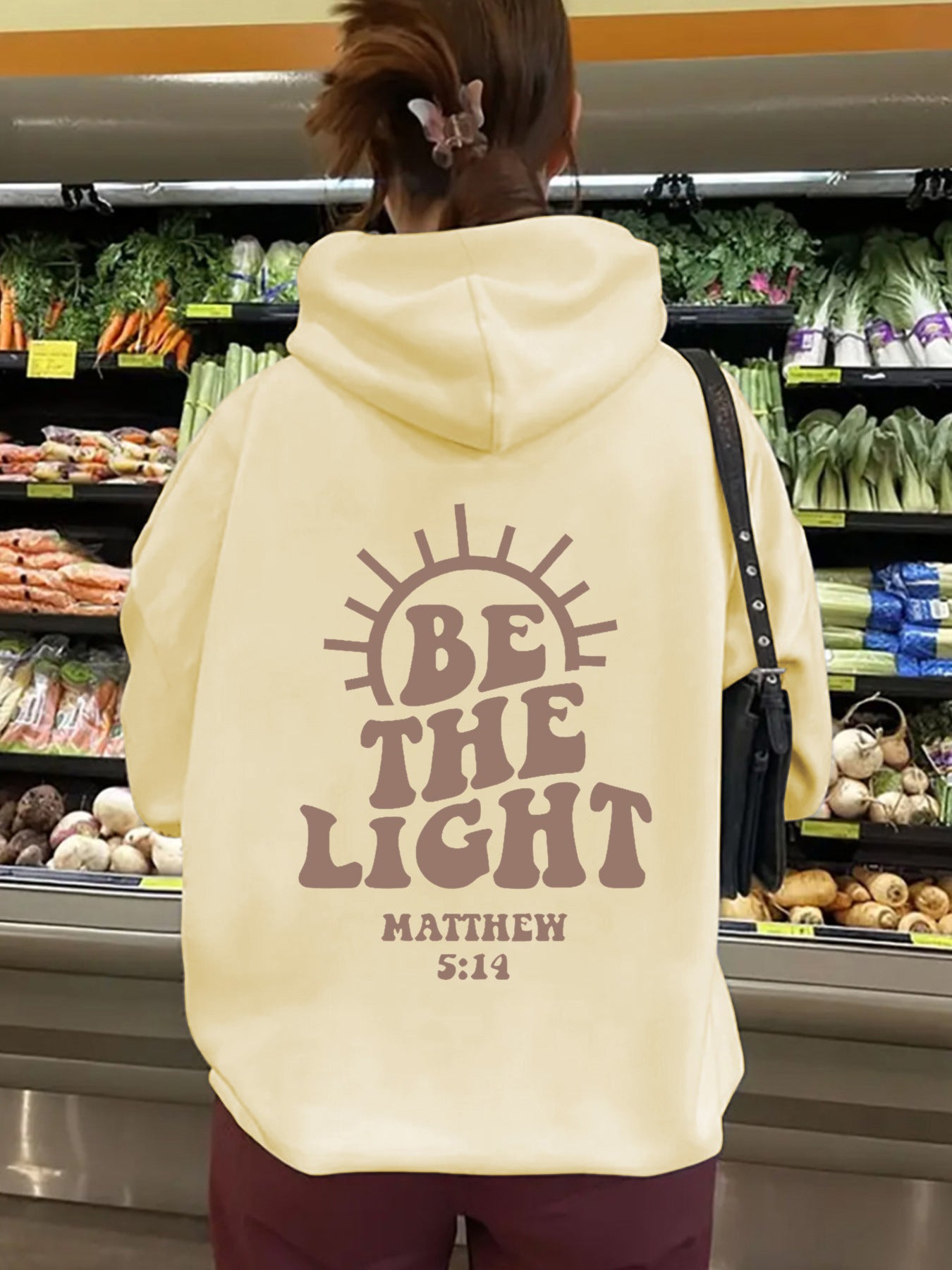 Be The Light Hoodie Matthew 5:14 Sweatshirt Bible Loose Fleece Sweatshirt
