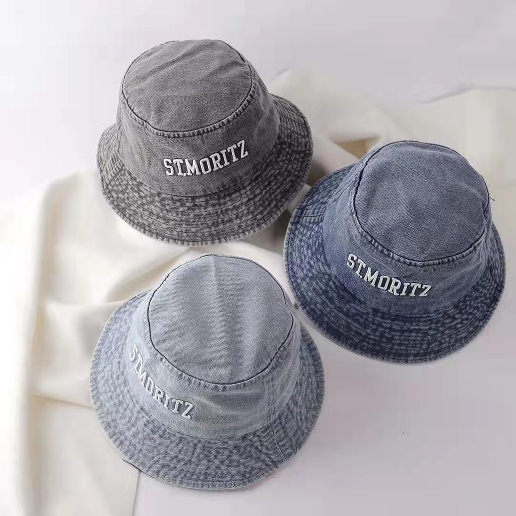 Denim Material Washed Fisherman Hat Female Spring And Summer Retro Old Big Letters Personality Street Net Red Fried Street Trend Hat