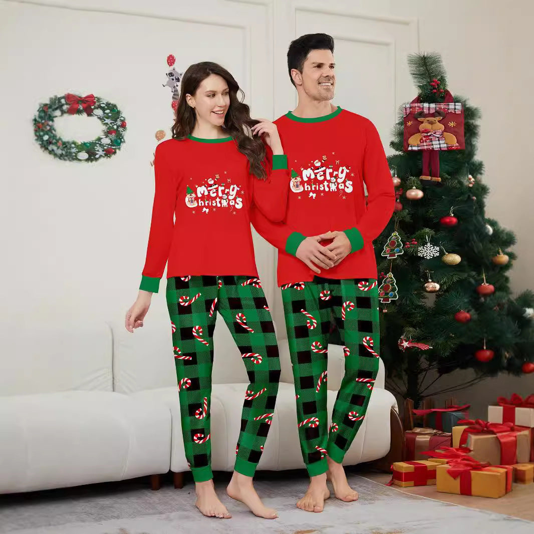 Christmas-themed Family Matching Pajamas with Deer Letter and Candy Cane Print Home Wear