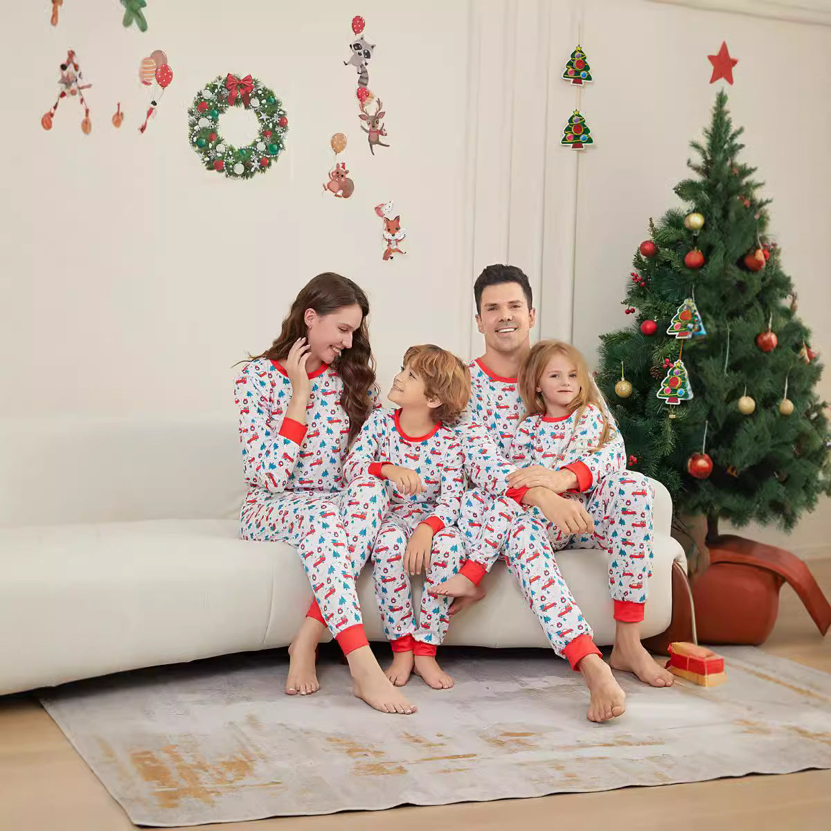 Christmas Tree Car All-over Print Christmas Family Matching Pajamas Printed Loungewear