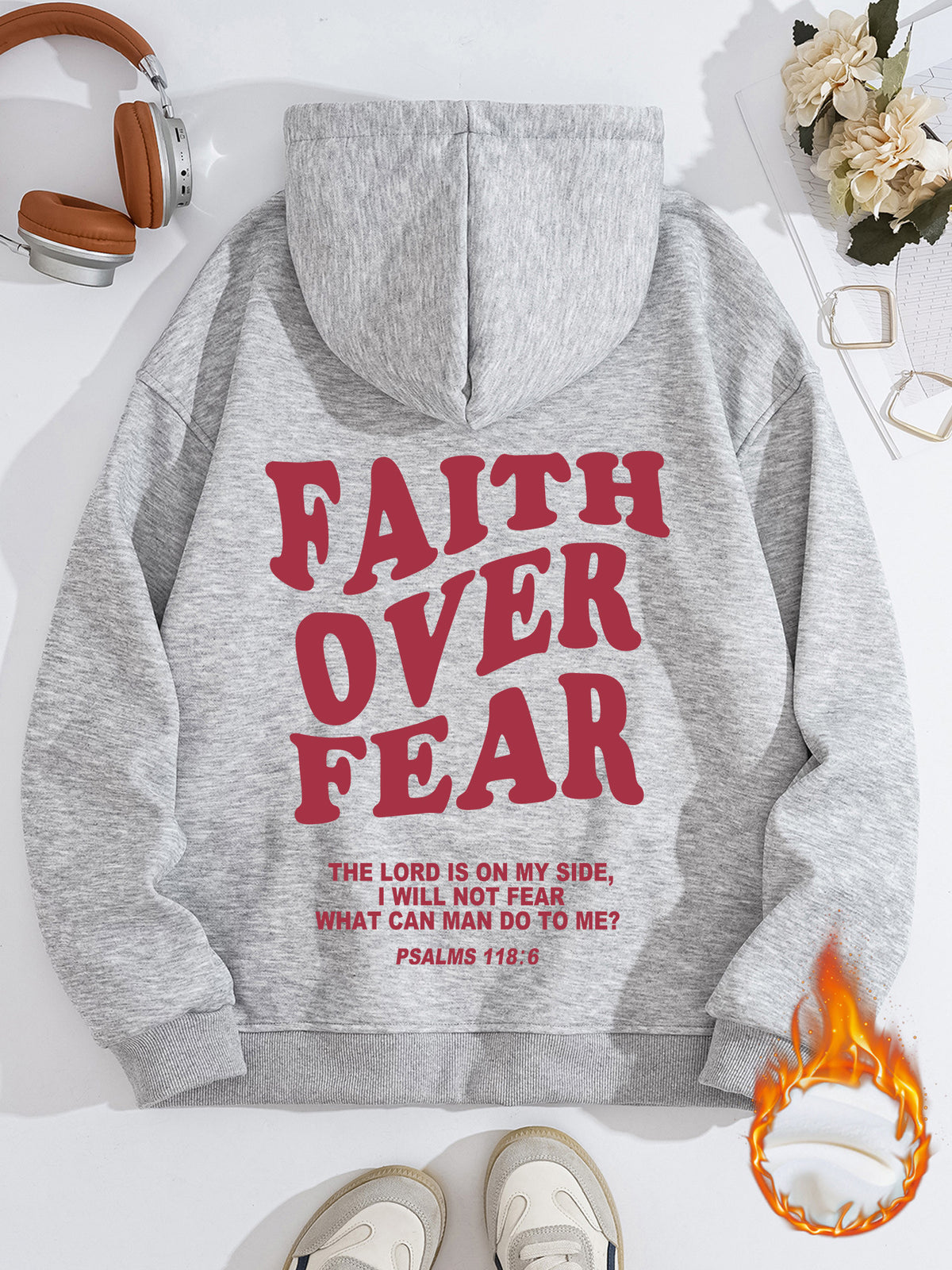 Kangaroo Pocket Hooded Long Sleeve with Thick Velvet FAITH OVER FEAR