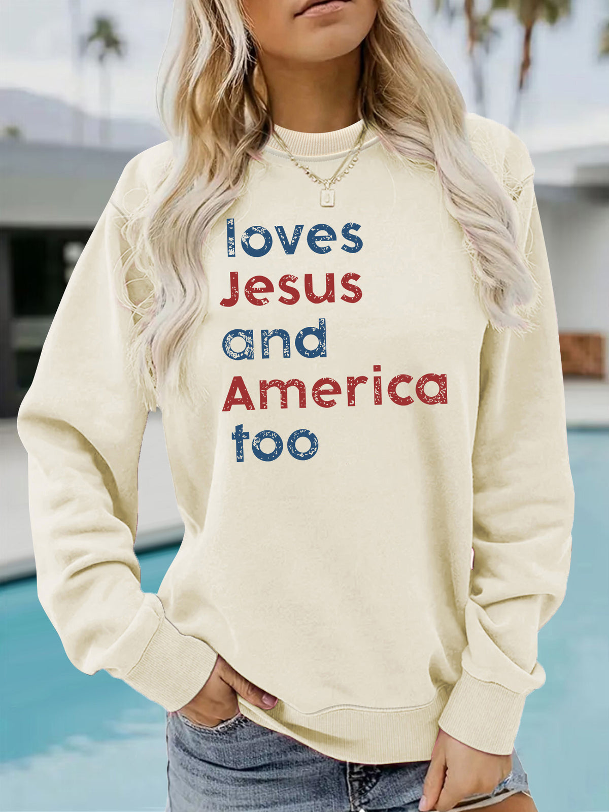 Loves Jesus and America too round neck long sleeved shirt