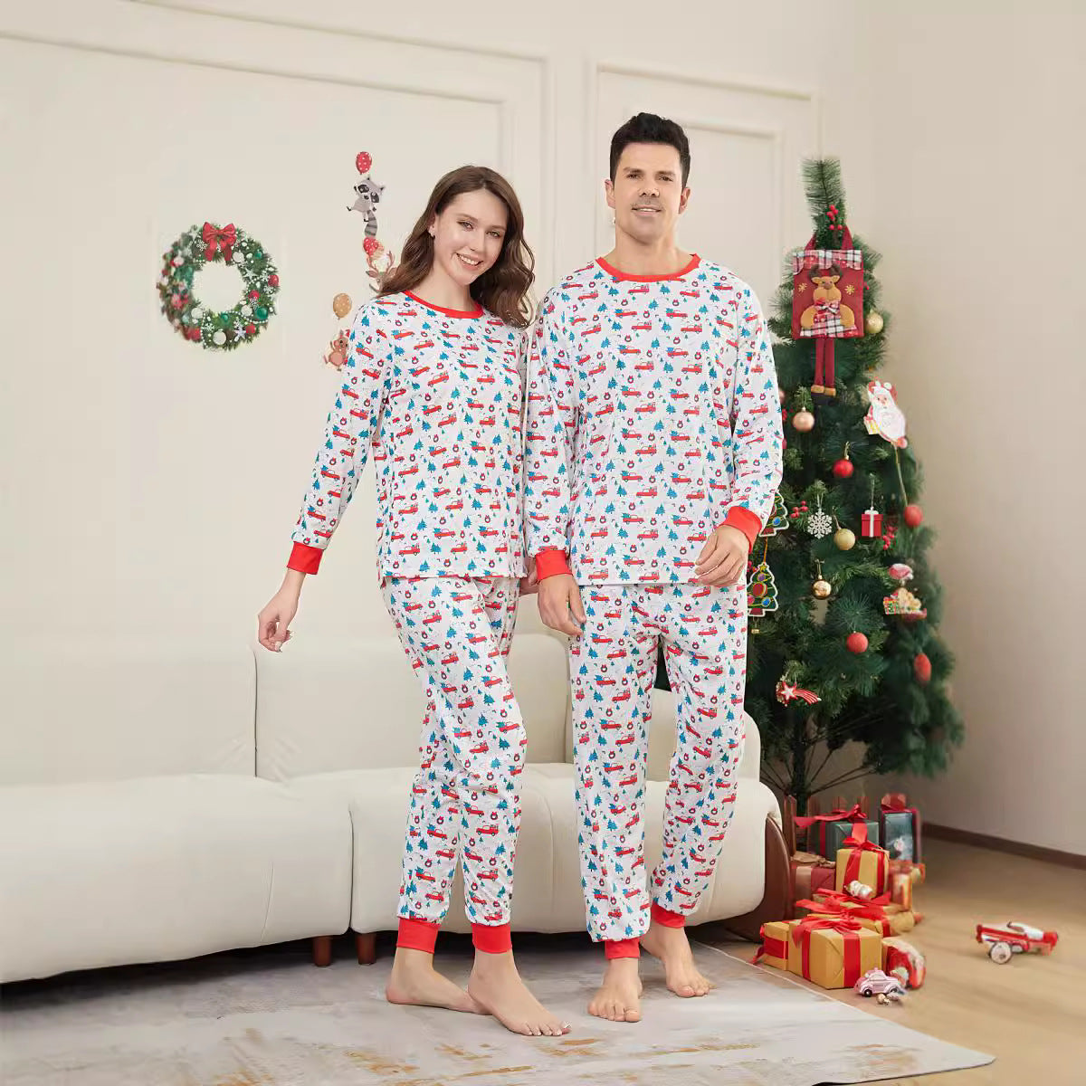 Christmas Tree Car All-over Print Christmas Family Matching Pajamas Printed Loungewear