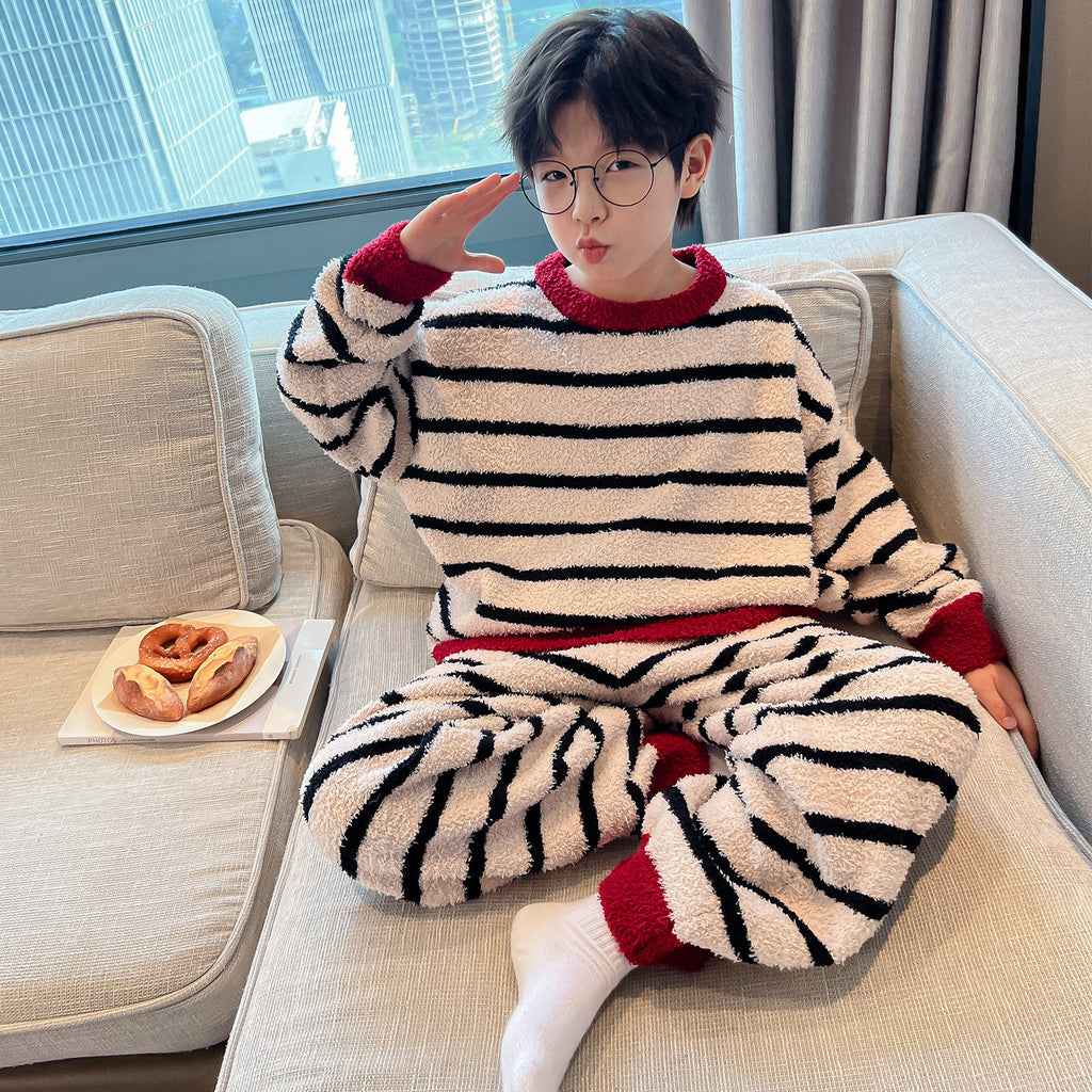 Boys Winter Coral Fleece Pajamas Thickened Flannel Loungewear