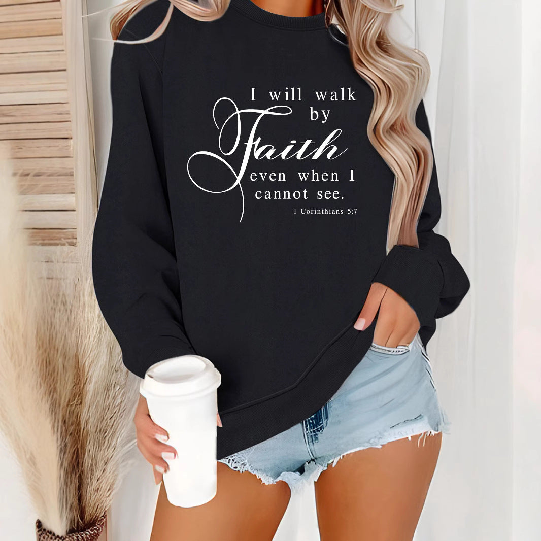 Round neck Faith Letter printed pullover sweatshirt sweatshirt