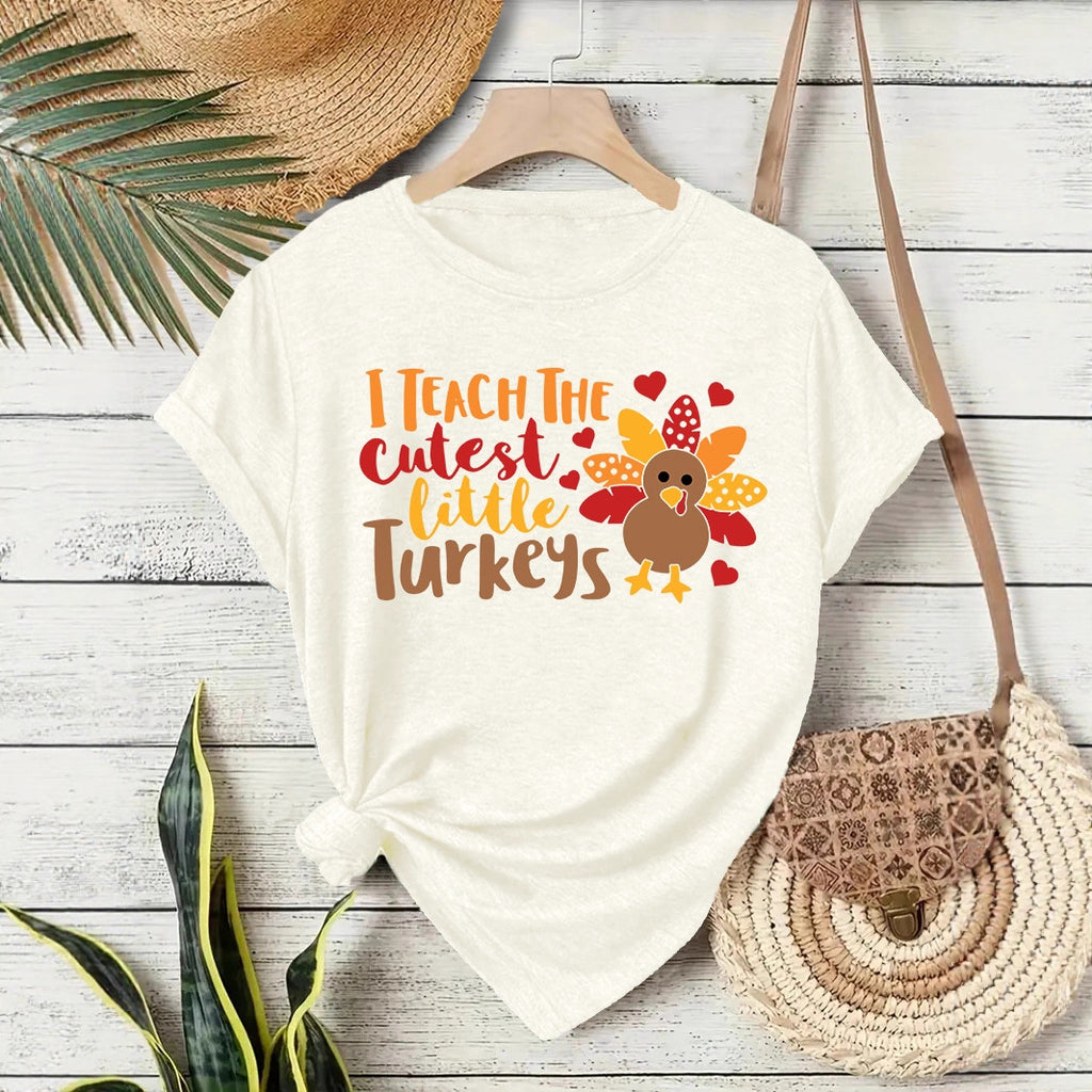 T-shirt short sleeved women's Thanksgiving print