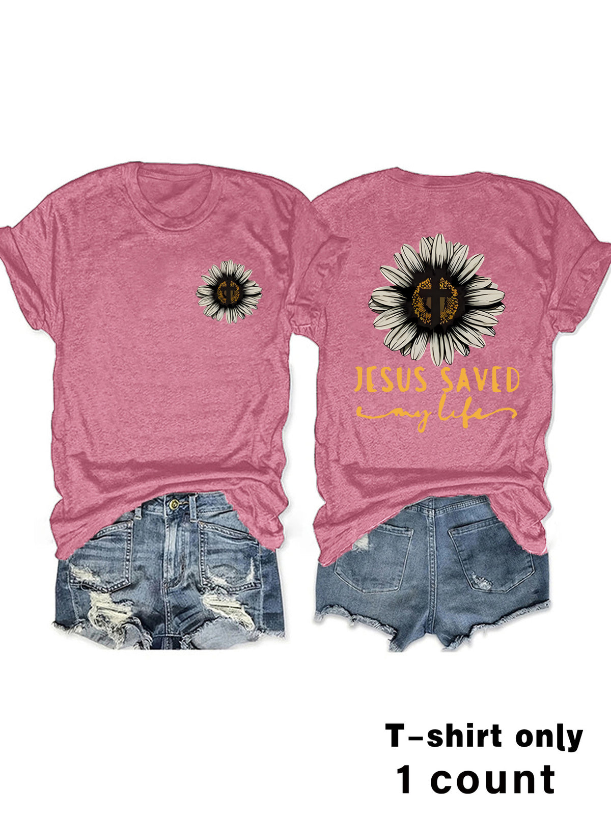 T-shirt Girl Jesus Saved My Life Flower Cross
