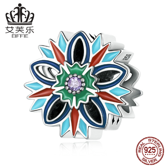EIFFIE S925 Sterling Anemone Beaded Bracelet Color Drop Oil Zircon Flower Simple Holy Bead Accessories