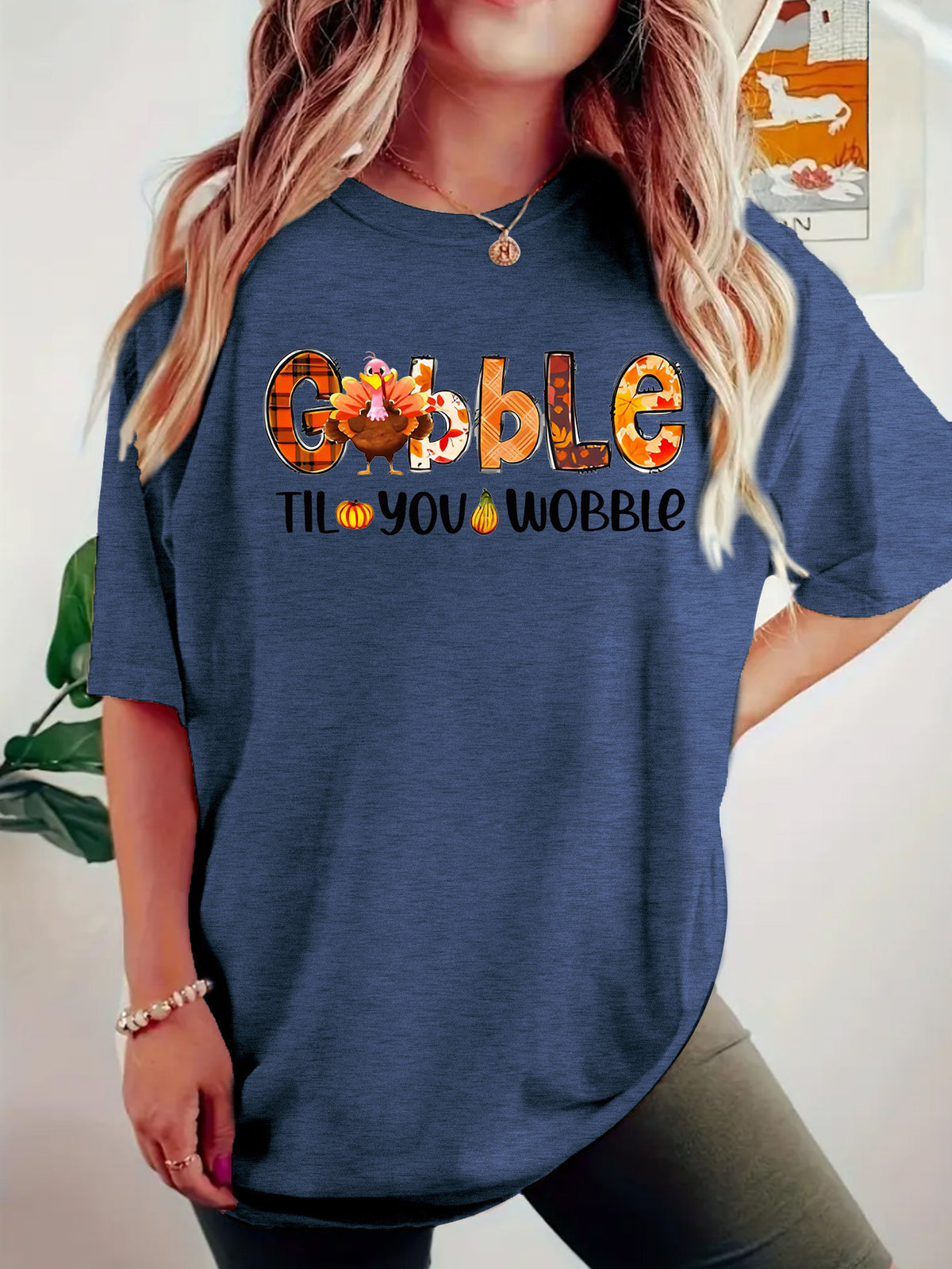 Interesting turkey print round neck pullover short sleeved shirt