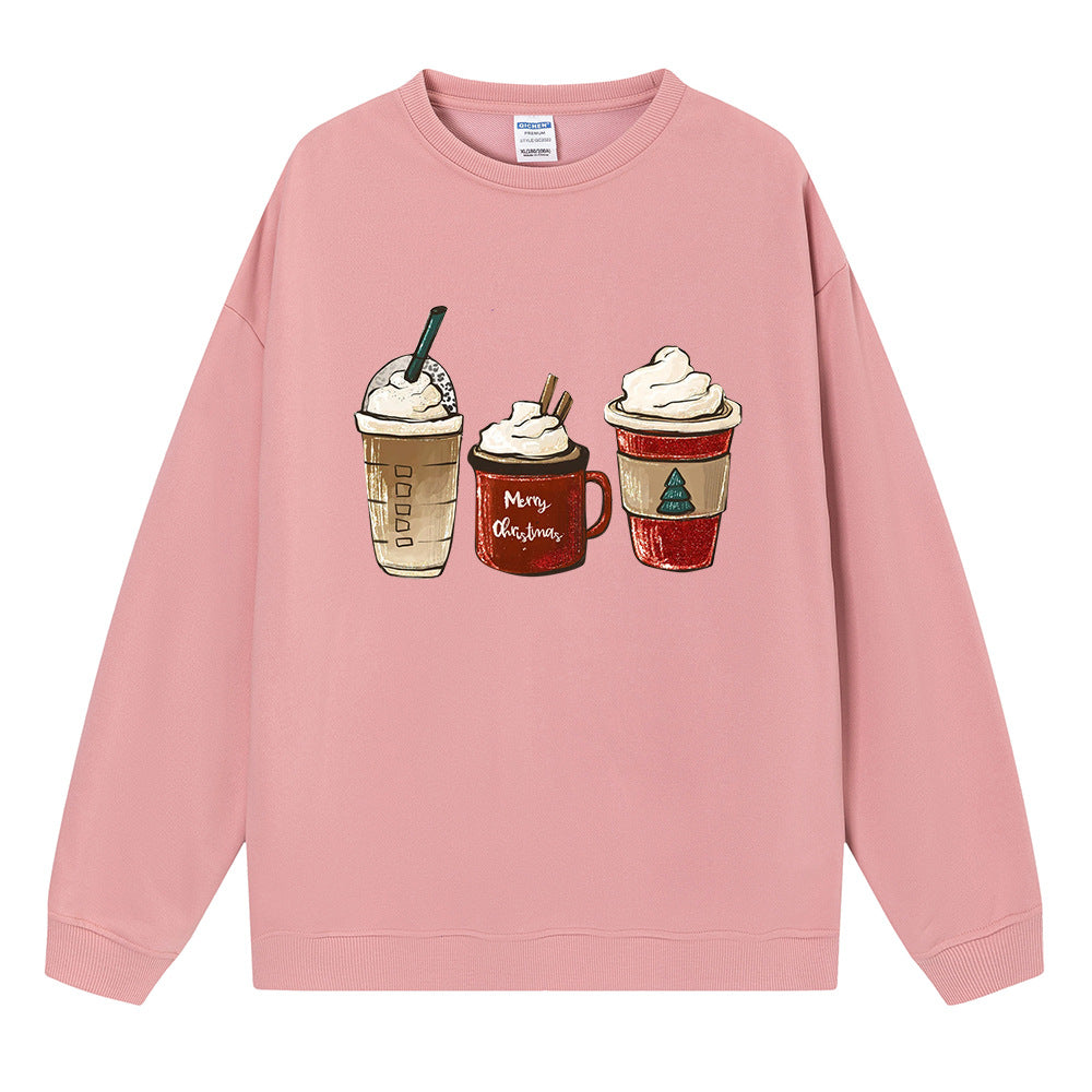 Christmas hoodie, ladies' shoulder down long sleeved Christmas ice cream