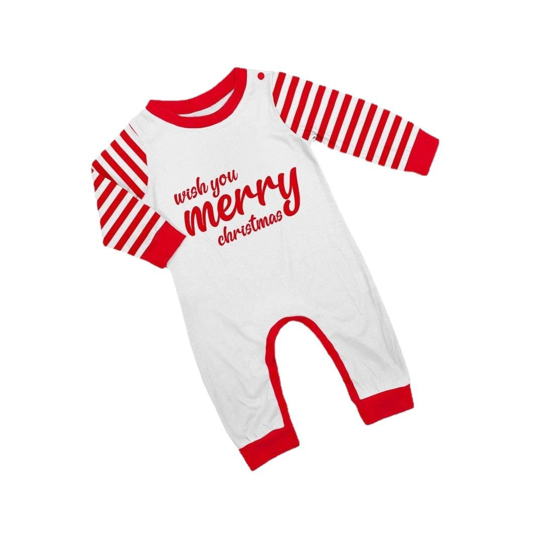 Red and White Stripe Letter Color-block Christmas Family Matching Printed Home Wear Pajamas