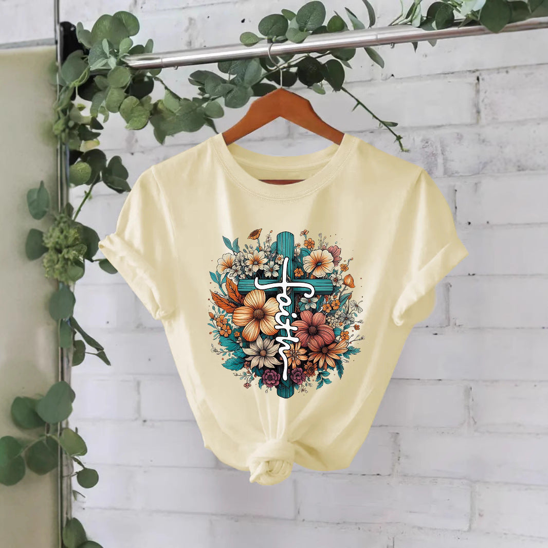 Faith printed new short sleeved women's clothing