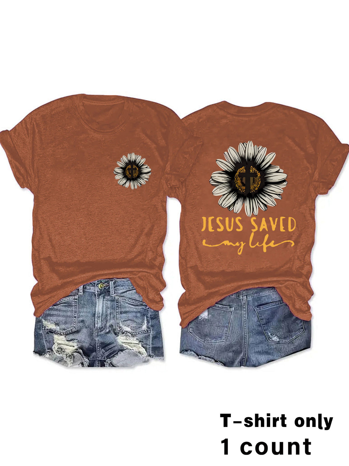 T-shirt Girl Jesus Saved My Life Flower Cross