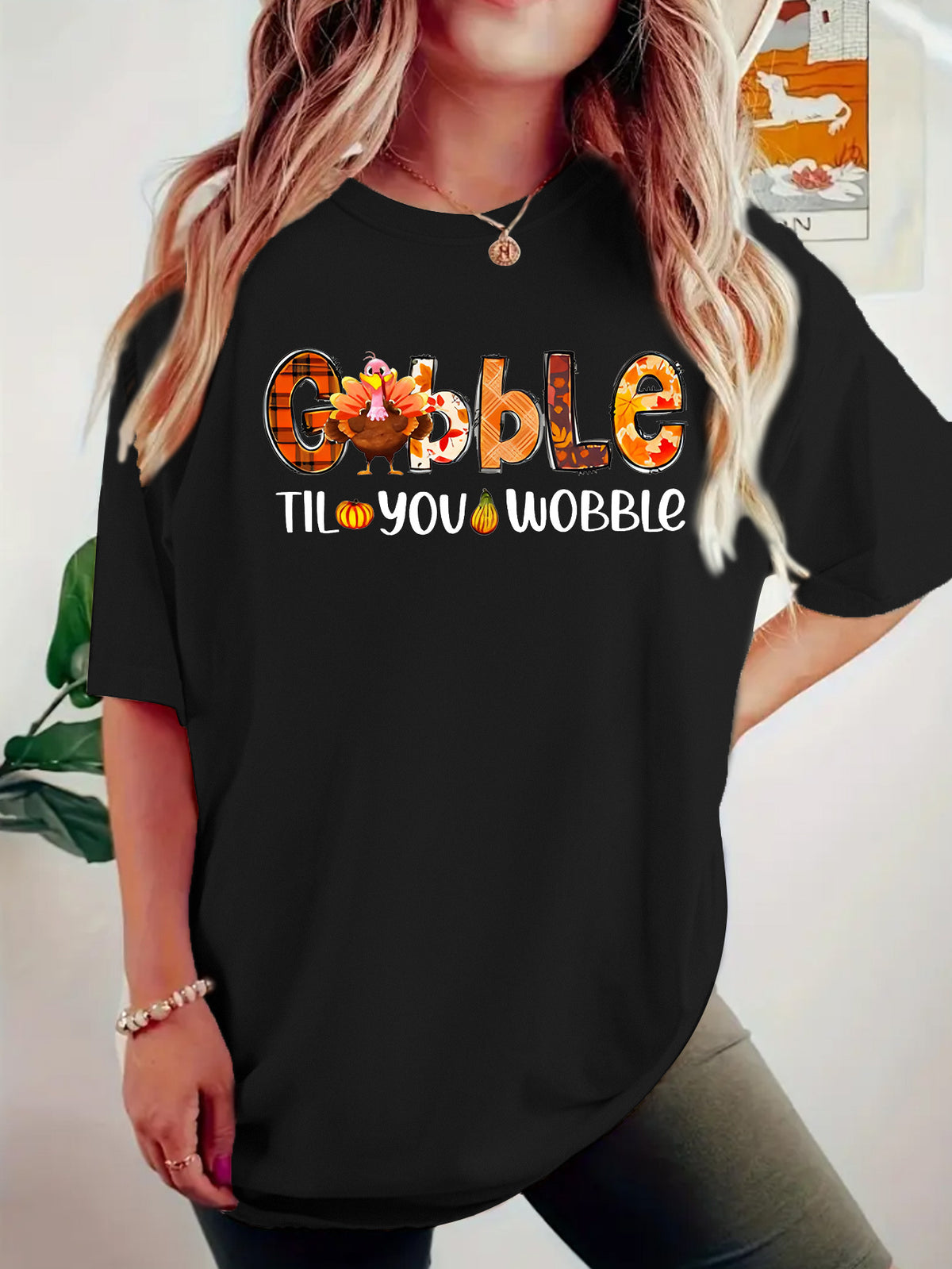 Interesting turkey print round neck pullover short sleeved shirt