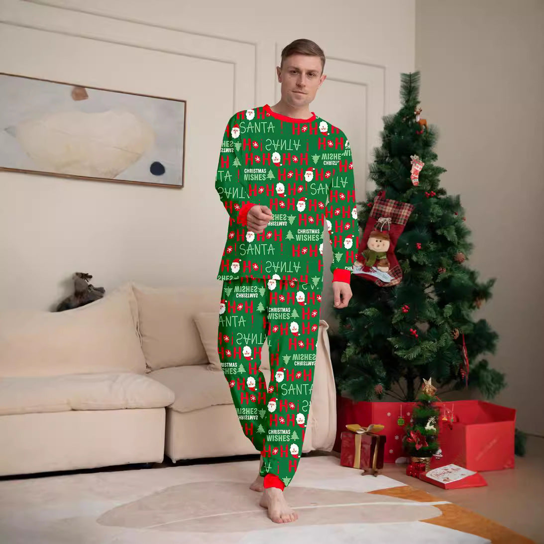Christmas Snowman Snowflake Letter Cartoon Print Family Matching Pajamas Sleepwear