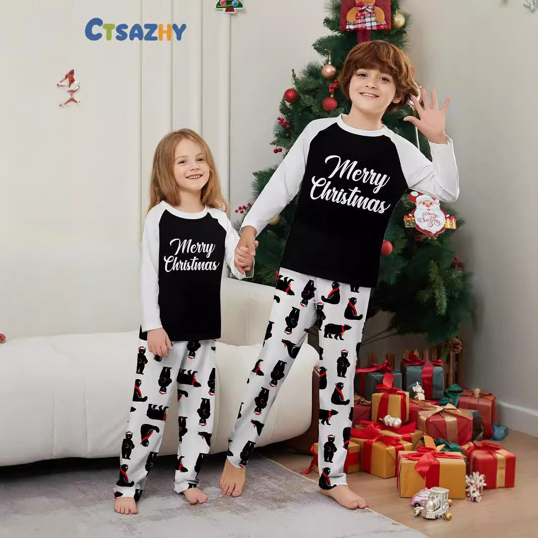 Christmas Bear Letter Print Family Matching Pajamas Sleepwear