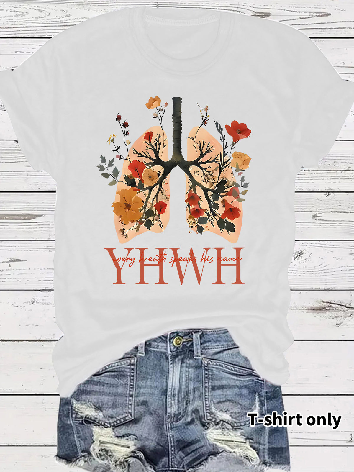 Floral Christian faith pattern round neck loose short sleeved shirt