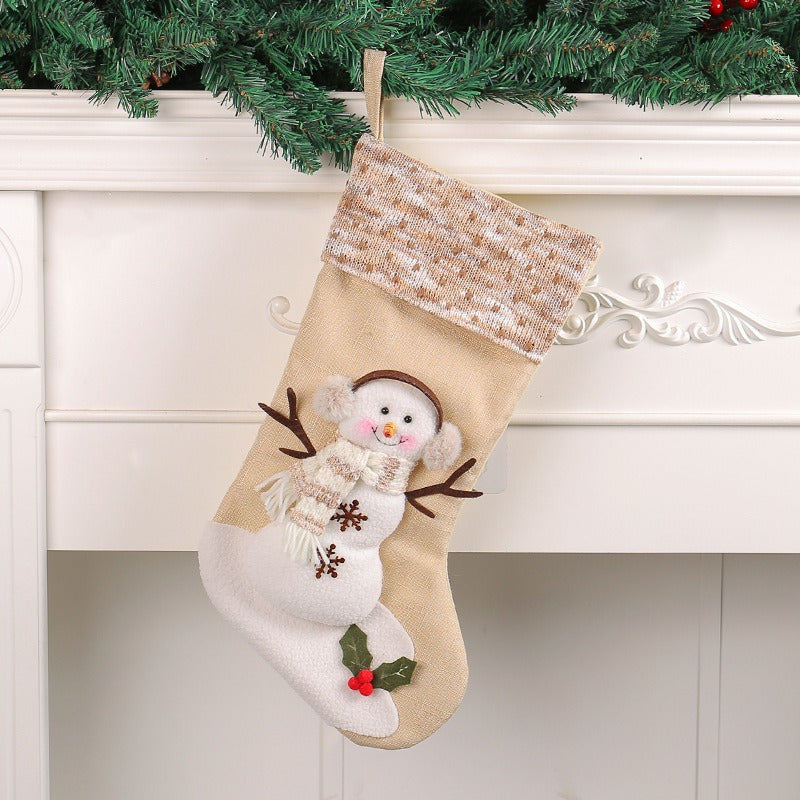 Christmas Decorations Large Christmas Socks Gift Bag Snowman Christmas Socks Checkered Striped Sock Mouth Christmas Tree Pendant