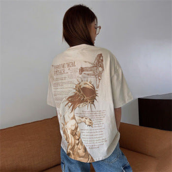 Women's Top Round Neck Jesus Letter Short Sleeve T-Shirt
