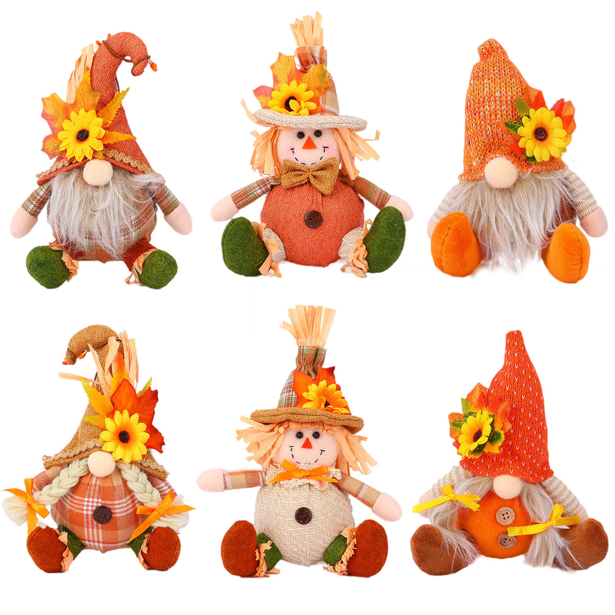 Harvest Festival Thanksgiving Sunflower Faceless Doll Autumn Scarecrow Figurine for Desk and Display Decoration