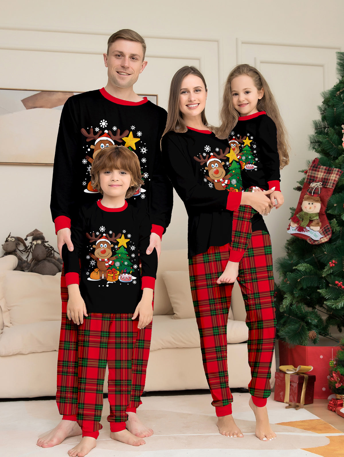 Christmas Family Matching Pajamas Set with Finger Alphabet Print Raglan Sleeve