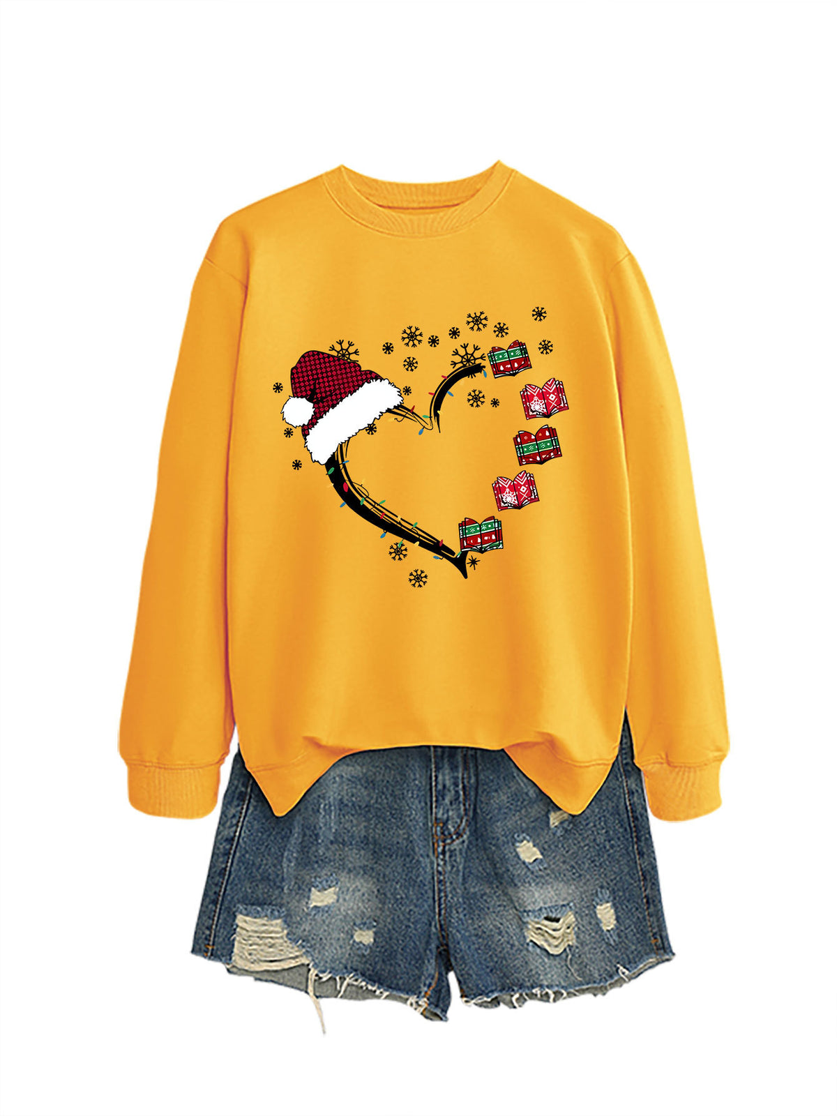 Christmas hat snowflake heart-shaped book colorful lights hoodie