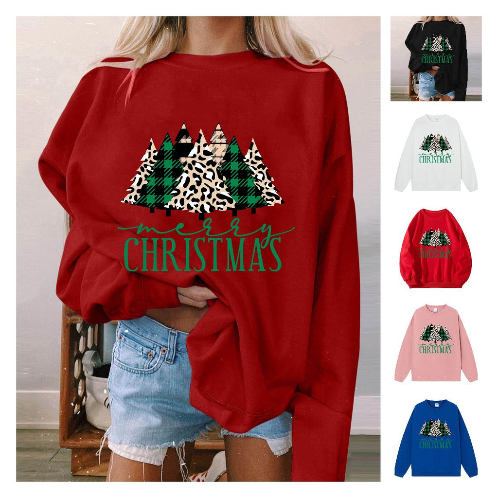 Christmas hoodie ladies' shoulder down long sleeved Christmas tree